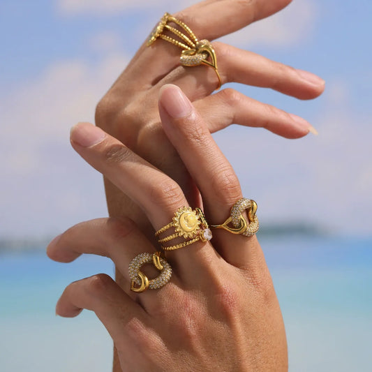 316L Stainless Steel Pave Zircon Geometric Buckle Ring - Image 3