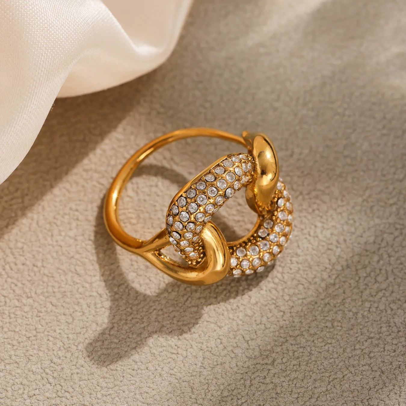 316L Stainless Steel Pave Zircon Geometric Buckle Ring - Image 4