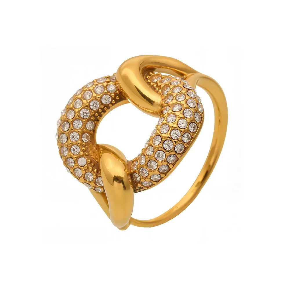 316L Stainless Steel Pave Zircon Geometric Buckle Ring - Image 5