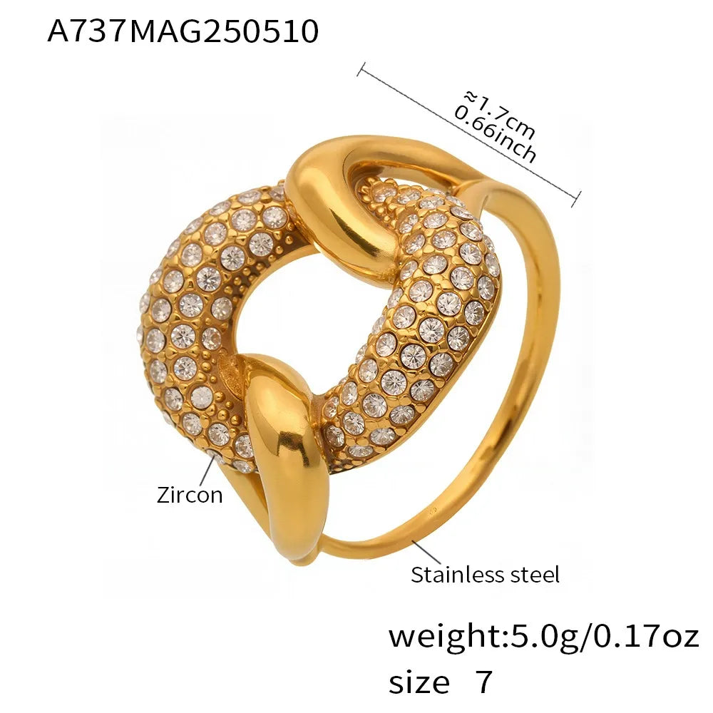 316L Stainless Steel Pave Zircon Geometric Buckle Ring - Image 6