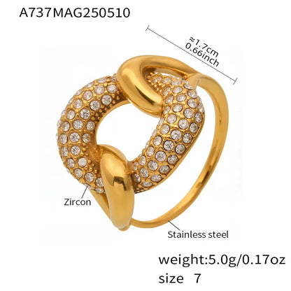 316L Stainless Steel Pave Zircon Geometric Buckle Ring - Image 6