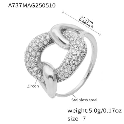 316L Stainless Steel Pave Zircon Geometric Buckle Ring - Image 7