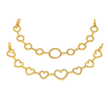 316L Stainless Steel Pave Zircon Heart & Circle Link Bracelet - Image 5