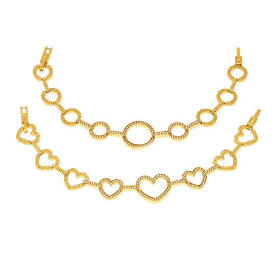 316L Stainless Steel Pave Zircon Heart & Circle Link Bracelet - Image 5