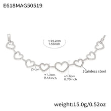 316L Stainless Steel Pave Zircon Heart & Circle Link Bracelet - Image 7
