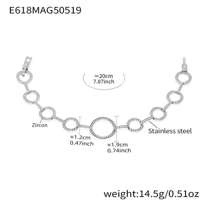 316L Stainless Steel Pave Zircon Heart & Circle Link Bracelet - Image 9