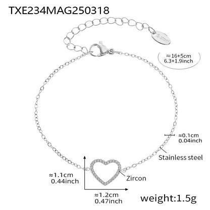 316L Stainless Steel Pave Zircon Heart Double-Layer Necklace & Bracelet Set - Image 1
