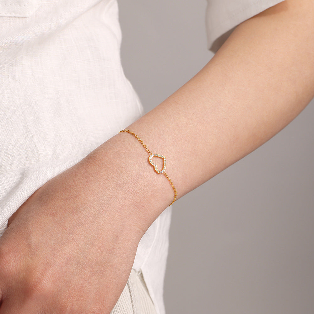 316L Stainless Steel Pave Zircon Heart Double-Layer Necklace & Bracelet Set - Image 10