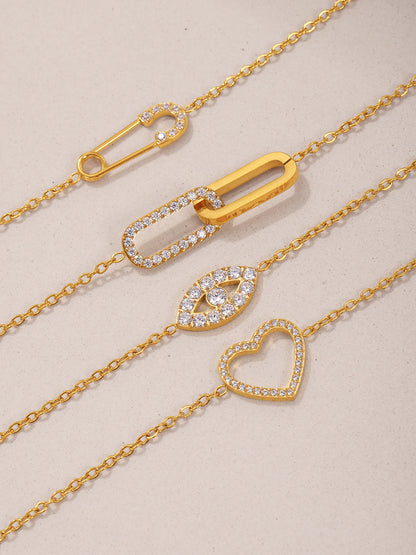 316L Stainless Steel Pave Zircon Heart Double-Layer Necklace & Bracelet Set - Image 13