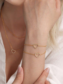 316L Stainless Steel Pave Zircon Heart Double-Layer Necklace & Bracelet Set - Image 15