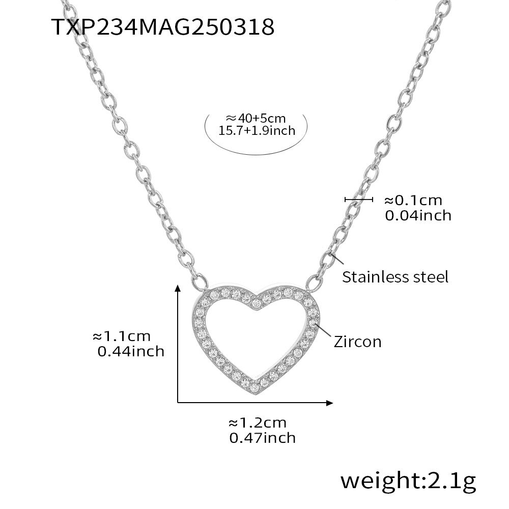 316L Stainless Steel Pave Zircon Heart Double-Layer Necklace & Bracelet Set - Image 16