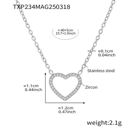 316L Stainless Steel Pave Zircon Heart Double-Layer Necklace & Bracelet Set - Image 16