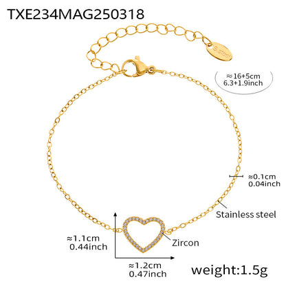 316L Stainless Steel Pave Zircon Heart Double-Layer Necklace & Bracelet Set - Image 2