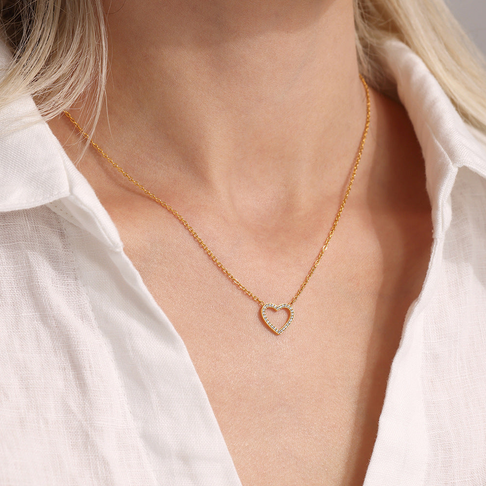 316L Stainless Steel Pave Zircon Heart Double-Layer Necklace & Bracelet Set - Image 5