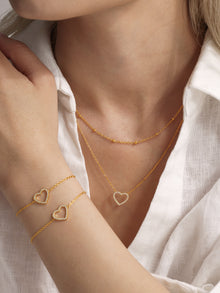 316L Stainless Steel Pave Zircon Heart Double-Layer Necklace & Bracelet Set - Image 6