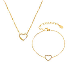 316L Stainless Steel Pave Zircon Heart Double-Layer Necklace & Bracelet Set - Image 7