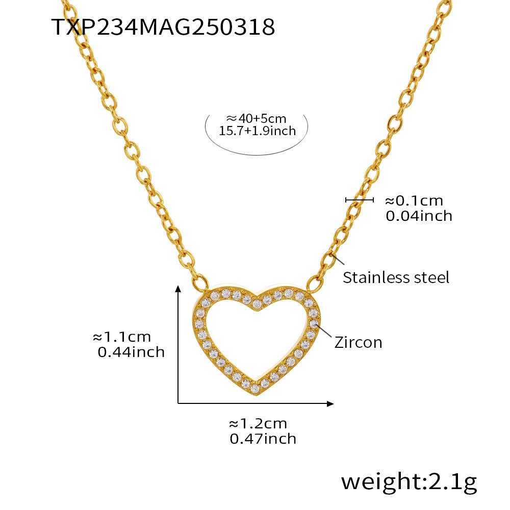 316L Stainless Steel Pave Zircon Heart Double-Layer Necklace & Bracelet Set - Image 9