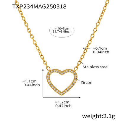316L Stainless Steel Pave Zircon Heart Double-Layer Necklace & Bracelet Set - Image 9