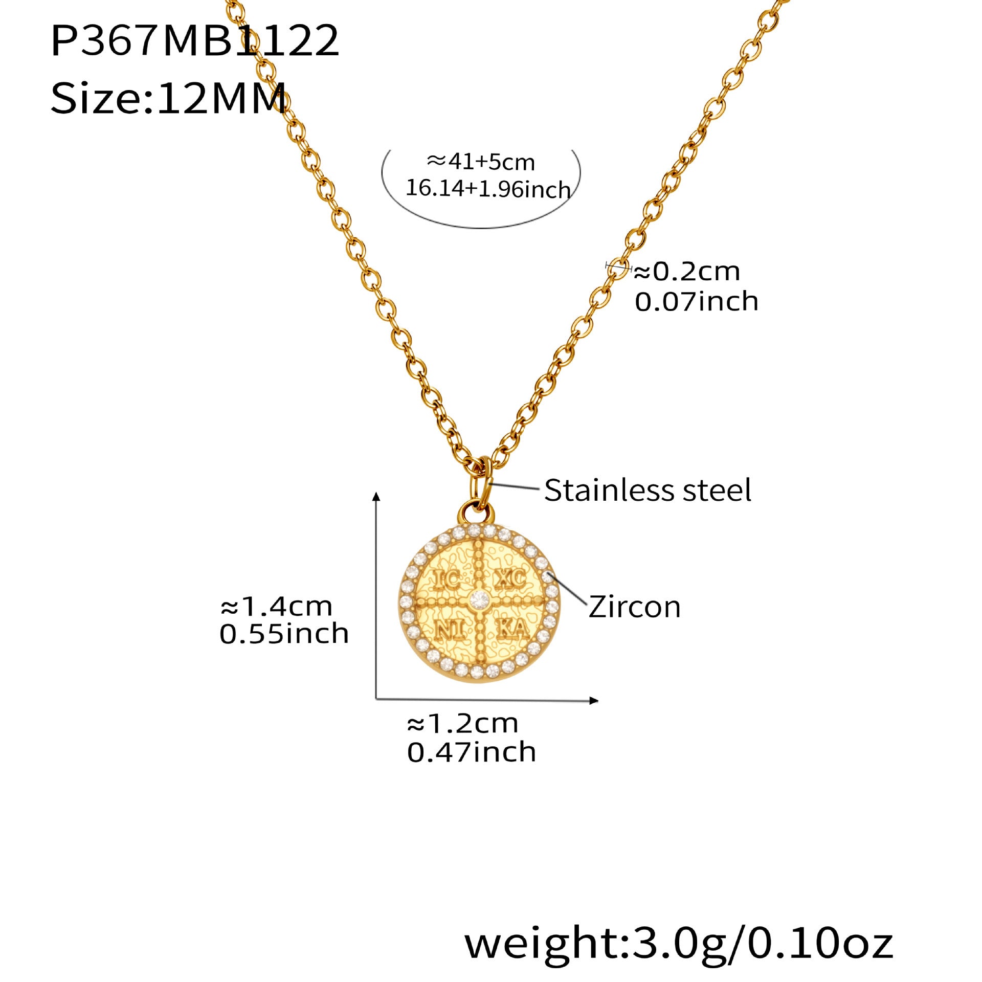 316L Stainless Steel Pave Zircon Initial Disc Pendant Necklace - Image 10