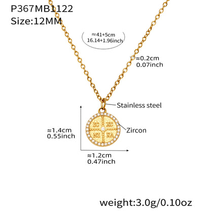 316L Stainless Steel Pave Zircon Initial Disc Pendant Necklace - Image 10