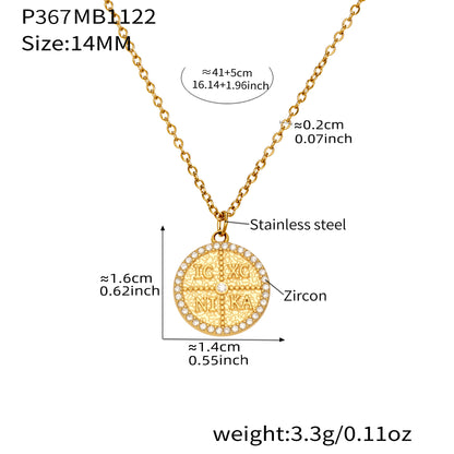 316L Stainless Steel Pave Zircon Initial Disc Pendant Necklace - Image 12