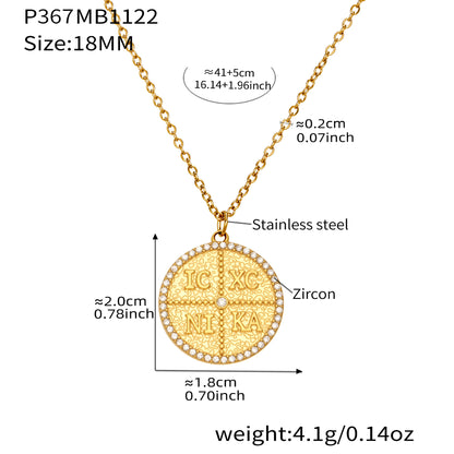 316L Stainless Steel Pave Zircon Initial Disc Pendant Necklace - Image 14