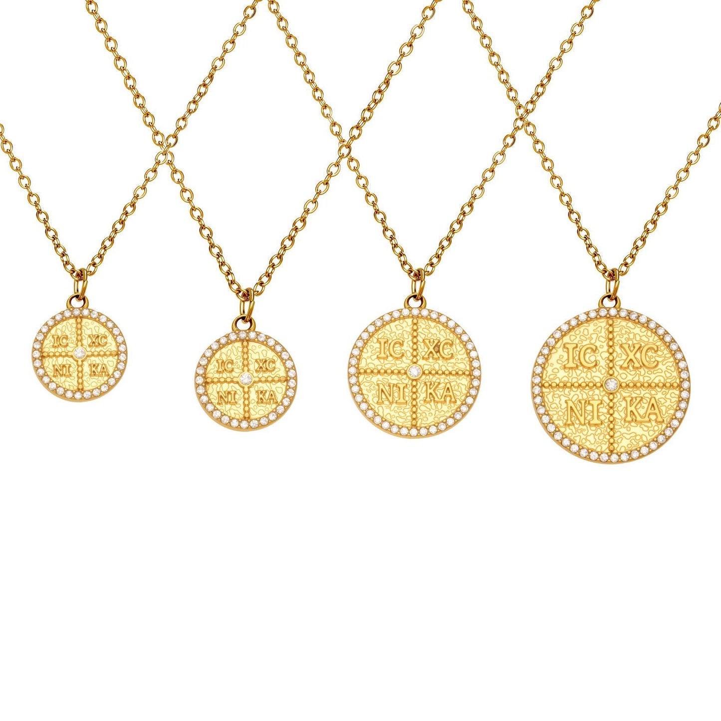 316L Stainless Steel Pave Zircon Initial Disc Pendant Necklace - Image 15