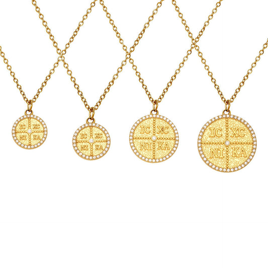 316L Stainless Steel Pave Zircon Initial Disc Pendant Necklace - Image 15