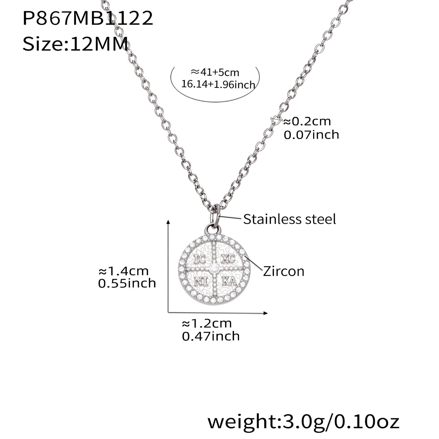316L Stainless Steel Pave Zircon Initial Disc Pendant Necklace - Image 2