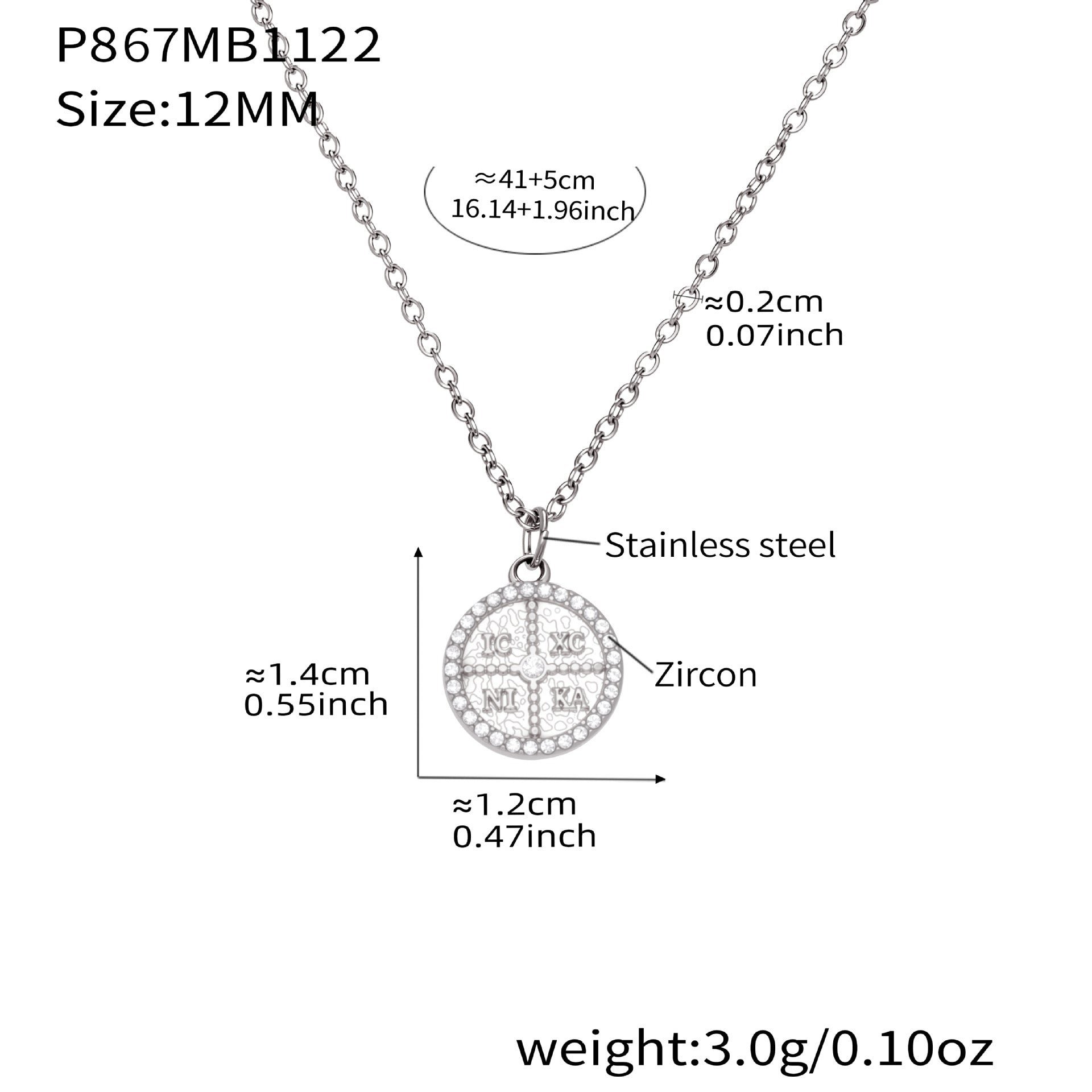 316L Stainless Steel Pave Zircon Initial Disc Pendant Necklace - Image 2
