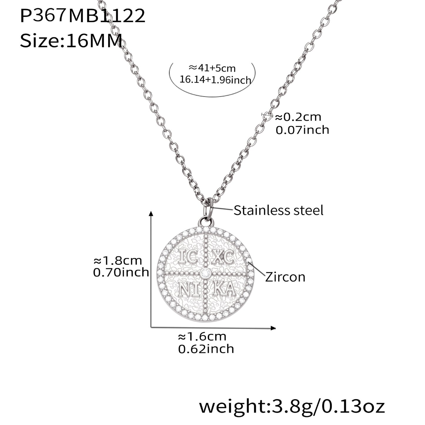 316L Stainless Steel Pave Zircon Initial Disc Pendant Necklace - Image 4