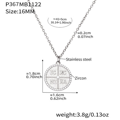 316L Stainless Steel Pave Zircon Initial Disc Pendant Necklace - Image 4