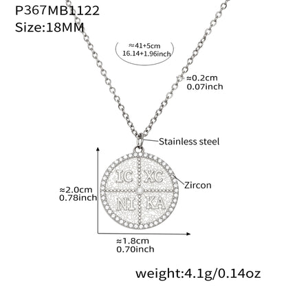 316L Stainless Steel Pave Zircon Initial Disc Pendant Necklace - Image 5