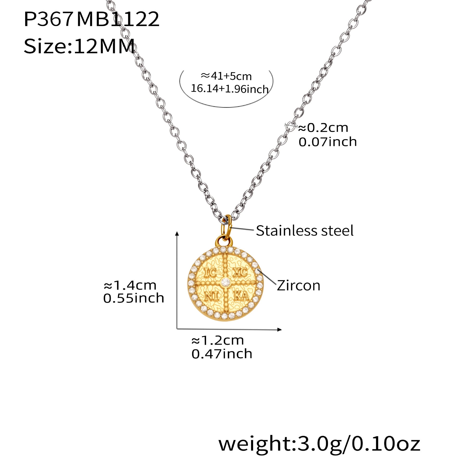 316L Stainless Steel Pave Zircon Initial Disc Pendant Necklace - Image 6