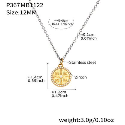 316L Stainless Steel Pave Zircon Initial Disc Pendant Necklace - Image 6