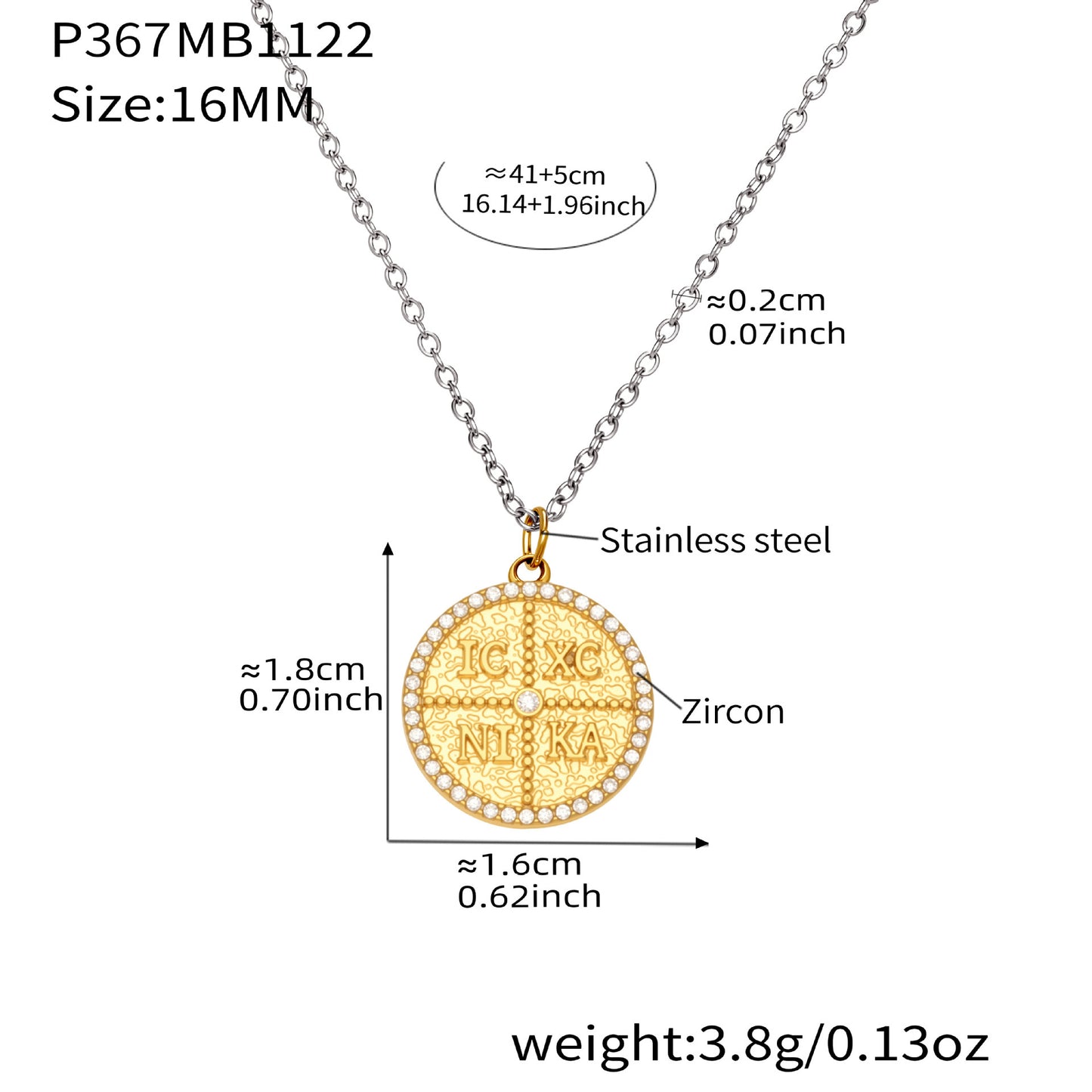 316L Stainless Steel Pave Zircon Initial Disc Pendant Necklace - Image 8