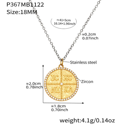 316L Stainless Steel Pave Zircon Initial Disc Pendant Necklace - Image 9