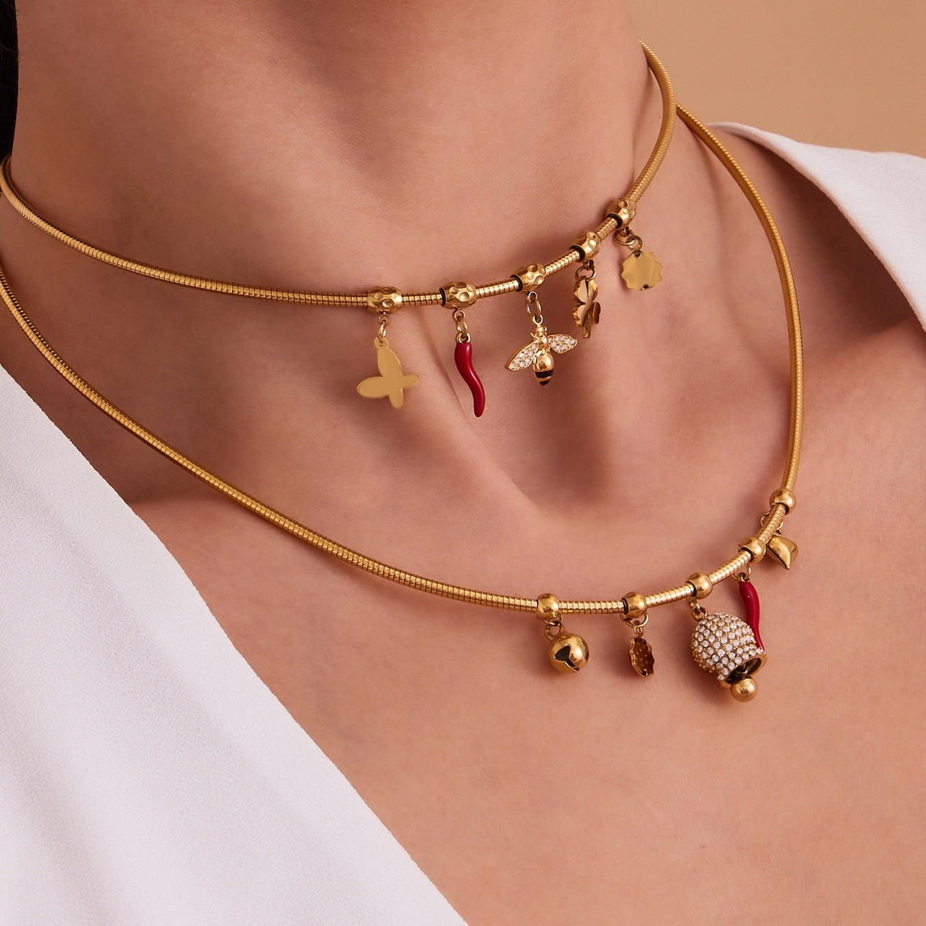 316L Stainless Steel Pave Zircon Interchangeable Charm Choker Necklace - Image 2