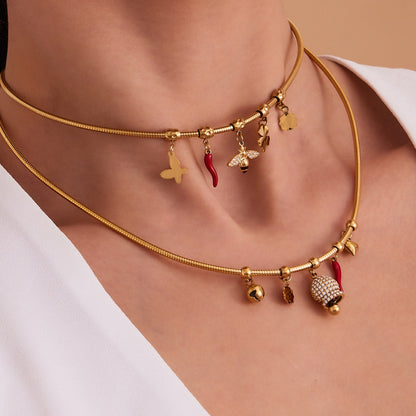 316L Stainless Steel Pave Zircon Interchangeable Charm Choker Necklace - Image 2