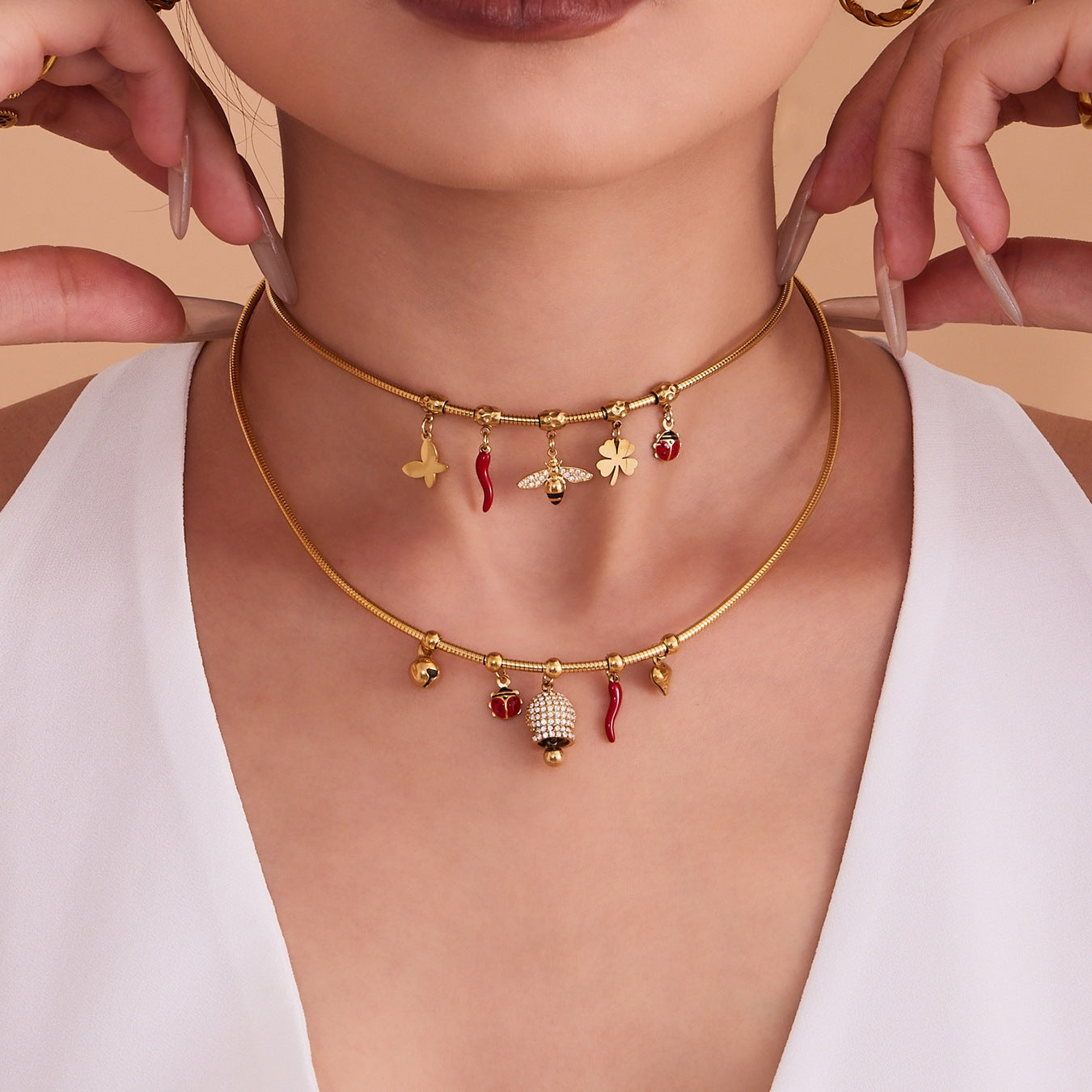 316L Stainless Steel Pave Zircon Interchangeable Charm Choker Necklace - Image 5