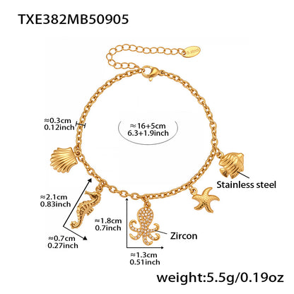 316L Stainless Steel Pave Zircon Octopus & Shell Charm Set - Image 1