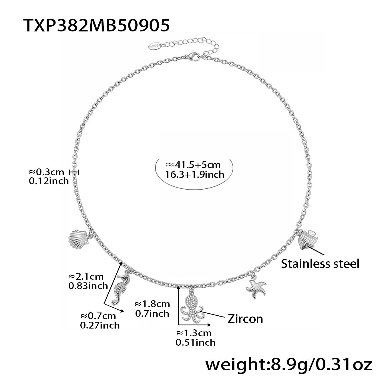 316L Stainless Steel Pave Zircon Octopus & Shell Charm Set - Image 2