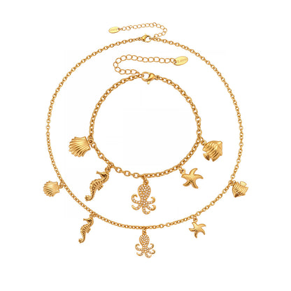 316L Stainless Steel Pave Zircon Octopus & Shell Charm Set - Image 3