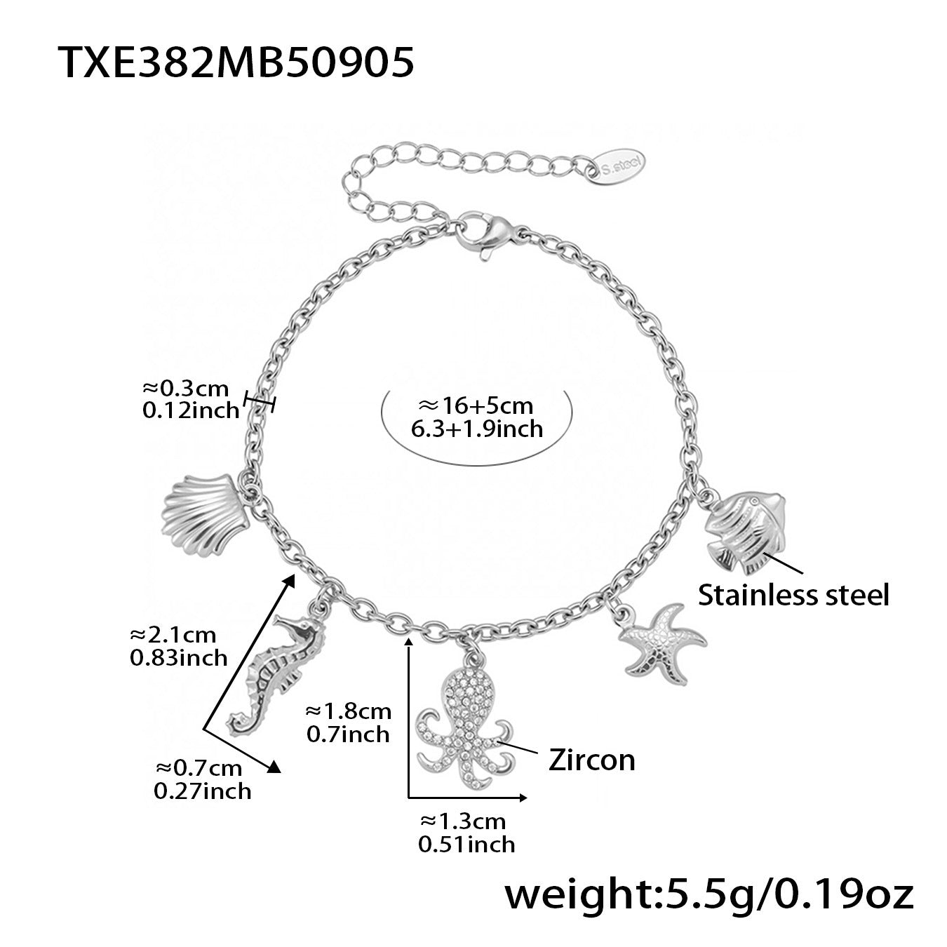 316L Stainless Steel Pave Zircon Octopus & Shell Charm Set - Image 5