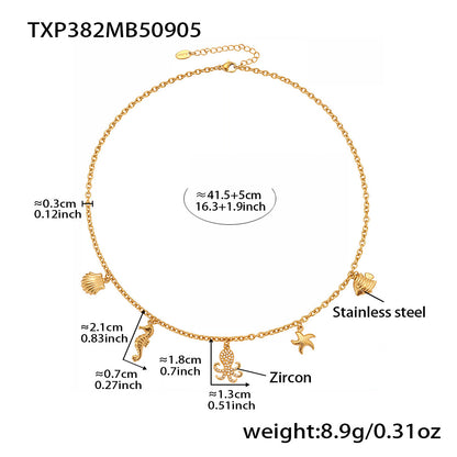 316L Stainless Steel Pave Zircon Octopus & Shell Charm Set - Image 6