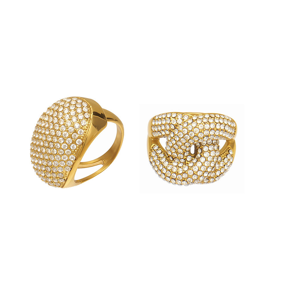 Comparison of 316L stainless steel pavé zircon rings A385 dome and A387 double C open design