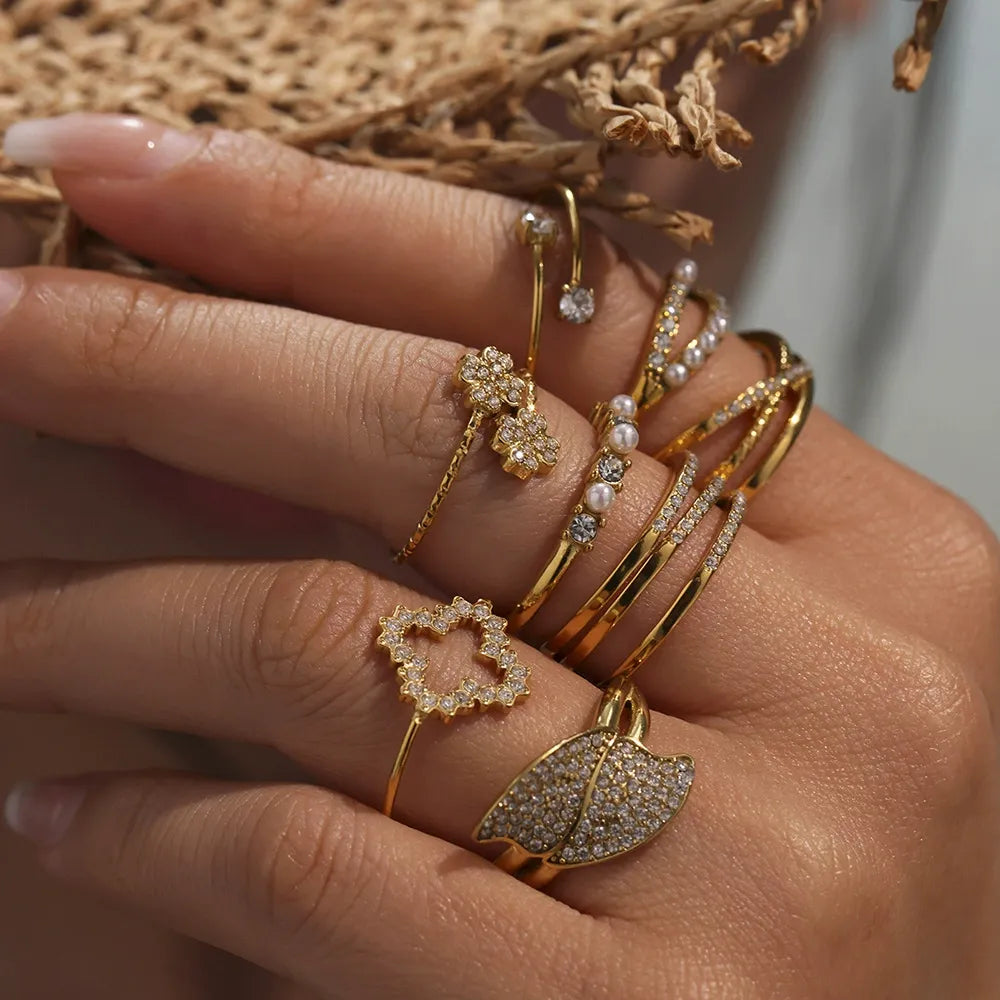 316L Stainless Steel Pave Zircon Statement Ring Set - Image 1