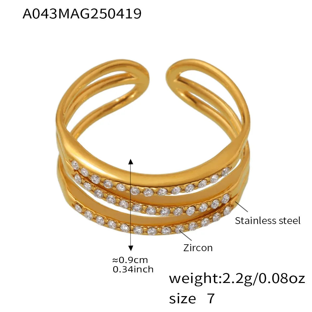 316L Stainless Steel Pave Zircon Statement Ring Set - Image 16