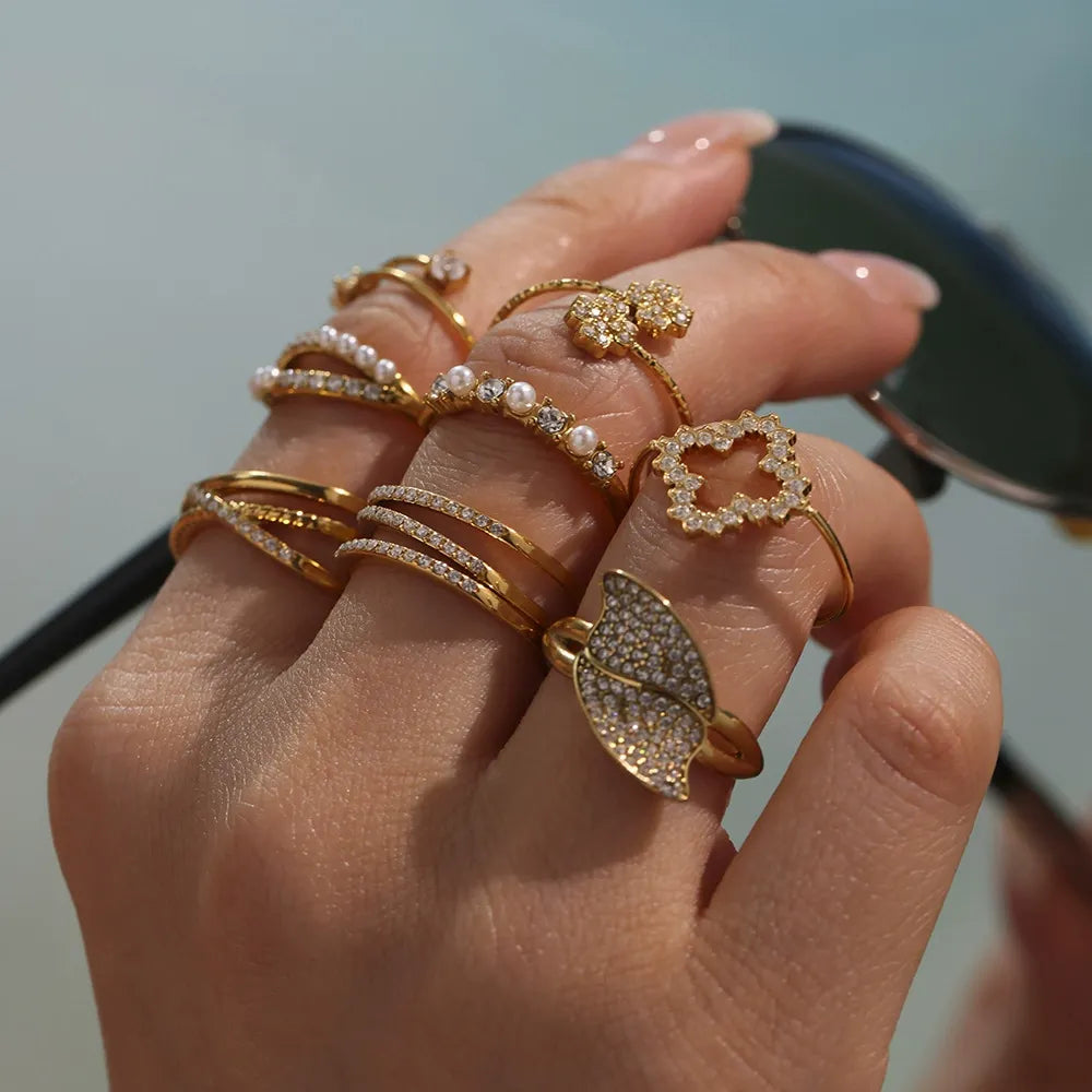 316L Stainless Steel Pave Zircon Statement Ring Set - Image 2