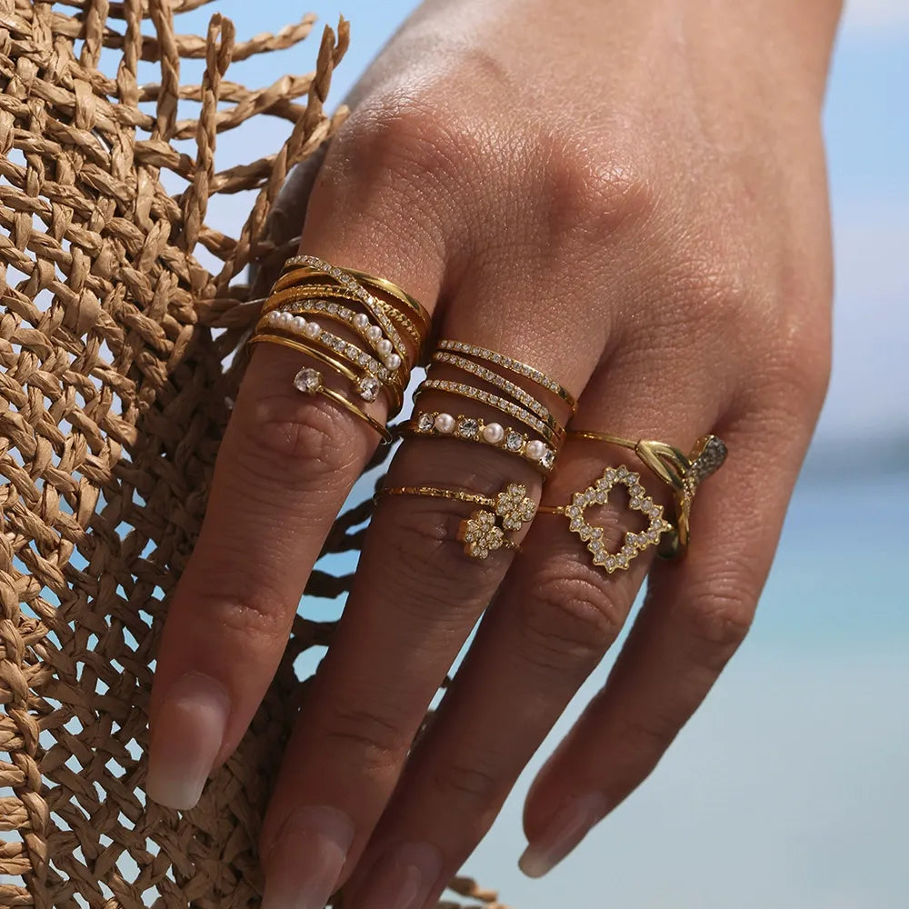 316L Stainless Steel Pave Zircon Statement Ring Set - Image 3